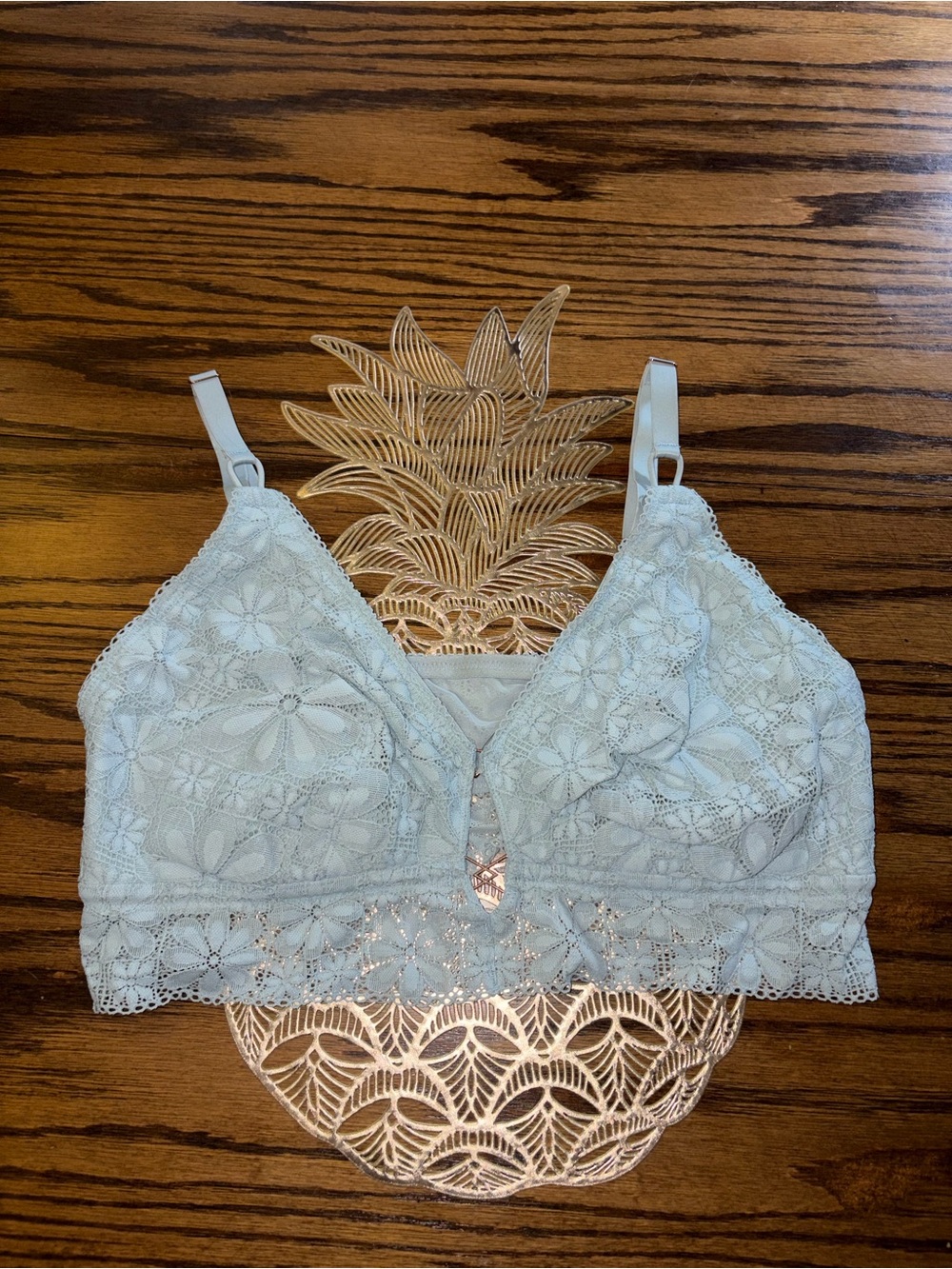 AERIE flower lace bralette, deep v longline, mesh lined, adjustable straps,